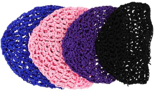 STOBAZA Gorros de Dormir para Mujer 4 Piezas de Redecilla de Ganchillo Transpirable y Ligera, Colores Surtidos (rosa, Azul, Negro, Morado), Accesorios para Mantener el Cabello Ordenado