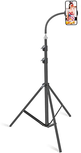 HAITENT Floor Tripod Stand, 7.2 Feet Retractable Adjustable Gooseneck Tall Tripod for iPhone 12 Pro Max, iPhone 11 Pro Max, iPhone Xs Max, with Smart Phone Holder Clamp