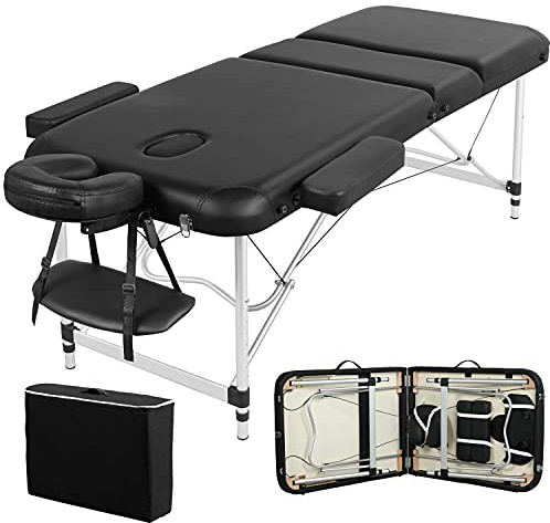 Yaheetech Table de Massage Pliante Professionnelle 3 Section 90 x 213 cm avec Cadre en Aluminium Lit de Massage Large Portable à Hauteur Réglable Repose-tête Ergonomique pour Massage Spa Tatouage