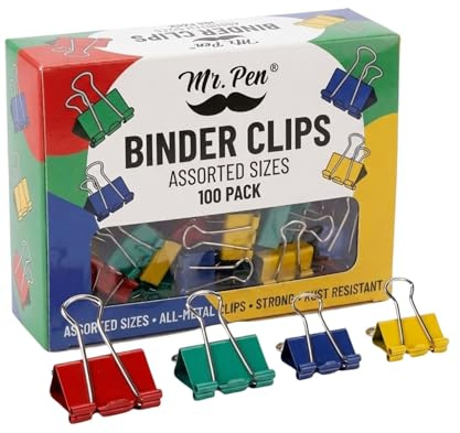 Mr. Pen- Binder Clips, 100 pcs, Assorted Size, Metal, Clips for Paper Clamps