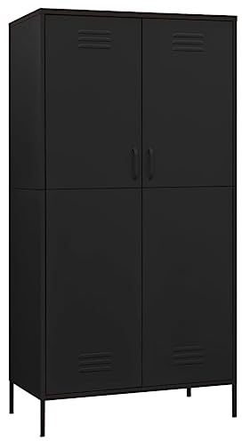 vidaXL Kleiderschrank Garderobenschrank Dielenschrank Schlafzimmerschrank Stahlschrank Lagerschrank Mehrzweckschrank Schrank Schwarz 90x50x180cm Stahl