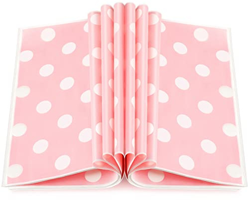 Gersoniel 150pcs Wax Paper Sheet for Food Dot Printed Bakery Tissue Greaseproof Disposable Wrapping Paper for Sandwich Food Picnic Baskets Liner Wedding Birthday Party Supplies(Pink,9.84x8.27'')