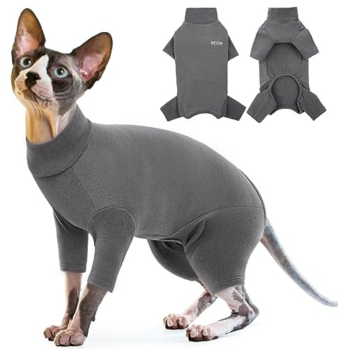 Cat Jumper, Cat Body Suit after Surgery Stop Over Grooming(Grey, L)