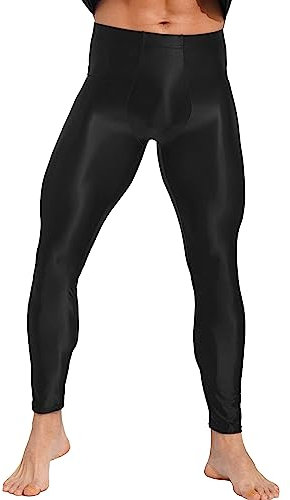 Alvivi Herren Leggings Glanz Strumpfhosen Nylon Hose Öl Sporthose Yoga Tanzhosen Unterhose Pantyhose Tight Pants Schwarz XL