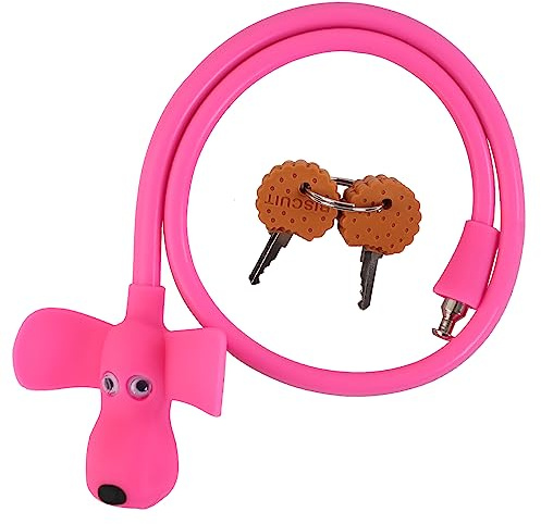 WOOQOTT Kabellås cykel kabellås med nycklar, silikontäckt cykellås barnkabellås tecknat lås, lås för cykel, dörr, skateboard, hjälm och mer (rosa, stor)