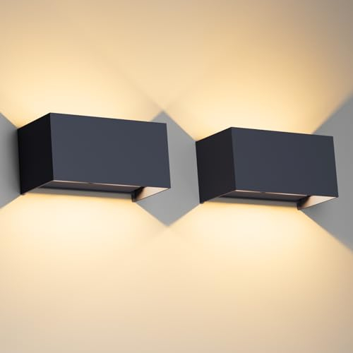 Klighten 24W LED Wandleuchte Innen/Außen,2PCS Außenlampe Außenleuchte innen, IP65 Aussenleuchte Wand UP Down,Außenwandleuchte wandleuchte innen Mit Einstellbar Abstrahlwinkel Warmweiß,Anthrazit