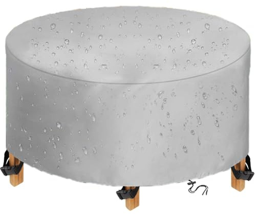 TopIdea Funda Mesa Jardín Redonda Funda Protectora para Muebles Impermeable Redondo Resistente al Viento Anti-UV 600D Exterior Protección Cubierta de Muebles de Mesas 140x75cm