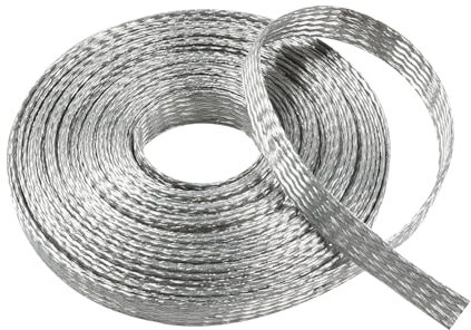 Flat Tinned Copper Wires Shielding Sleeving,Wire Cable Braided Sleeve Shield Metal Ground Straps EMI/RFI Mesh Protect (Silver, 5/16-22ft)