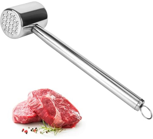 Martillo Carne de Acero Inoxidable 304 Ablandador de Carne de Doble Cara Martillo de Carne para filetes Mazo para Carne de cocina para Escalopes, Bistec, Ternera