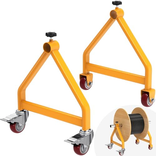 Lifeswell Porta bobine di filo, contenitore portatile per cavi, ruote girevoli con freno, dispenser in acciaio completamente saldato per bobine di diametro fino a 71,1 cm, capacità 99,8 kg, giallo