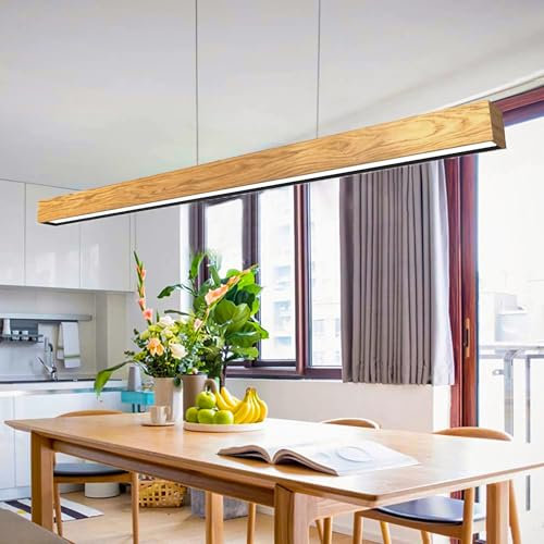 Msiocio LED Pendelleuchte esstisch holz Dimmbar LED Hängeleuchte mit Fernbedienung Höhenverstellbar Moderne Linear design wohnzimmerlampe hängend für Esszimmer Küche Büro Lampe (120cm/47in)