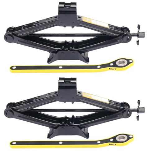 Biugaaufai 2 Pack 2T Scissor Jack for Car - 2 Ton Robust Steel Car Jack with Saving Effort Ratchet Handle, 2 Ton Load Capacity, Universal Cars Jacks Tool Kit for Auto and Trucks