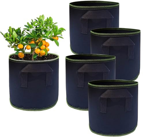 Bolsa de Cultivo, 5 Piezas Bolsas de Plantación, 12L Reutilizable Macetas de Tela no Tejida, Maceta de Cultivo con Asa, Bolsa de Plantación Reutilizable, para Tomates, Flores, Plantas