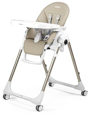 Peg Perego Prima Pappa Follow Me Seggiolone Pappa Neonati Reclinabile, Funzione Sdraietta, 4 ruote, Pieghevole e Ultracompatto, per Bambini da 0 a 3 Anni (0-15 kg), Astral