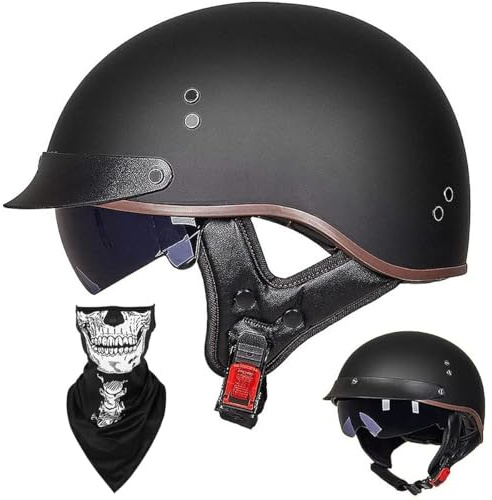 Halvhjälm Öppen Hjälm Brain - Cap Cruiser Chopper Scooter Pilot Jet-hjälm DOT+ECE Certified Personality Retro Harley Motorcykelhjälm Vintage Motorcykelhjälm(I,L=(59~60cm))