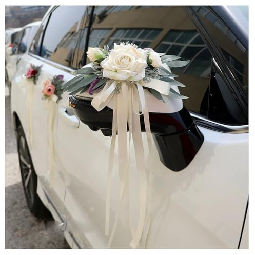 Fiocco per auto con fiore di seta, simulazione di fiori, decorazione per auto, specchietto retrovisore, per matrimonio, per chiesa, auto, matrimonio, funerale, festa