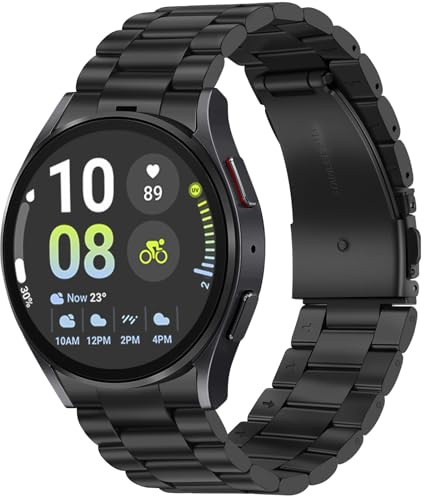 Tasikar Störlösa armband kompatibla med Galaxy Watch Band 7/6/5/4/FE 44 mm 40 mm/6 klassiskt band 47 mm 43 mm/5 Pro 45 mm/4 Classic 46 mm 42 mm, metallarmband 20 mm, svart