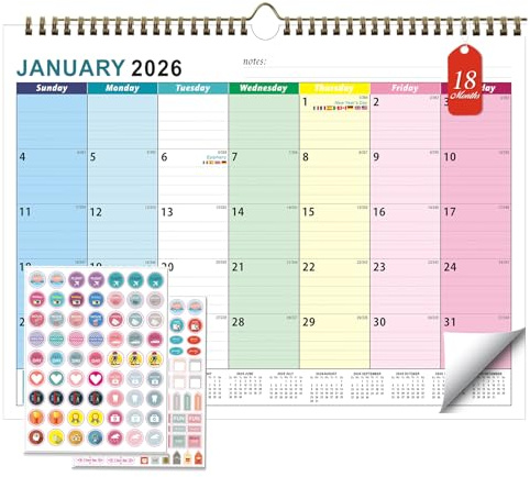 Calendar, 30x21cm Wall Calendar January 2026 To December 2027, 18 Months Desktop Monthly Planner Calandar For Holidays, Work Organisation & Scheduling With 2pcs Plan Stickers, Copper Coil (26-27)