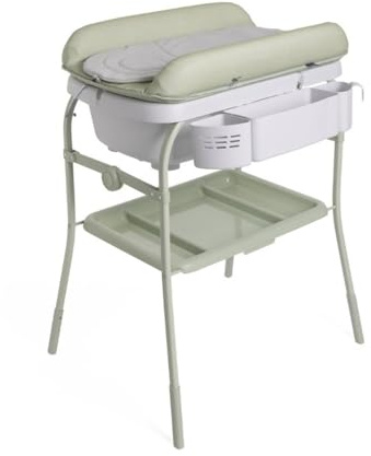 Chicco Cuddle & Bubble Vaschetta Bagnetto Fasciatoio Neonato Ergonomico con Materassino e Morbido Riduttore, Altezza Regolabile, Chiusura Compatta, Parent Organizer, Max 11kg, Grigio e verde