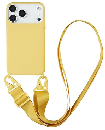 CQUUKOI Crossbody telefonfodral kompatibelt med iPhone 17 Pro Max, sött mjukt silikonskydd med snodd justerbar axelrem stöttåligt skydd kvinnor flickor gul