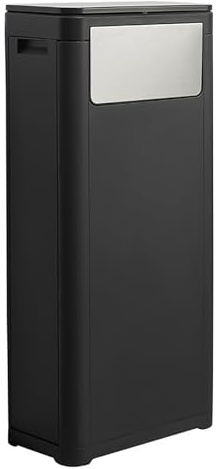 Refein 32L Kitchen Bin - Plastic Rubbish Bin Trash Can for Home and Kitchen Slim Recycling Bins Waste Bin with Press Top Lid and Front Push Panel Easy-Clean Finish (Black)
