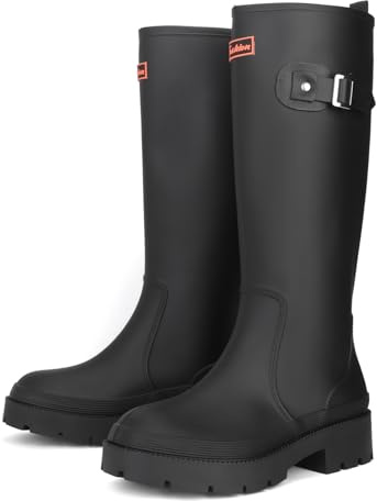 starflare Femmes Bottes en caoutchouc Hautes Bottes à genoux Bottes de pluie antidérapantes pour l'extérieur Bottes légères et confortables pour la marche, la pêche et le jardinage