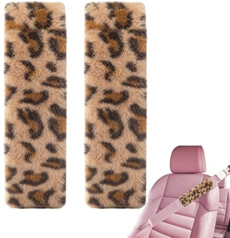 Dengthrive Soft Seatbelt Covers, 2pcs Leopard Print Seat Belt Cover Pads | Fluffy Leopard Print Car Accessories Cute Plush Seatbelt Covers Seatbelt Shoulder Protection for All Cars and Backpack