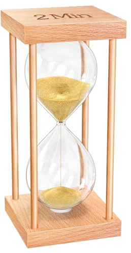 OMCCHK Sanduhr 2 Minuten, Holz Sanduhr mit Gold Sand, Vintage Sanduhren Timer für Kochzeit, Yoga, Meditation, Wohnzimmer, Heim, Schreibtisch Deko, Geburtstagsgeschenk