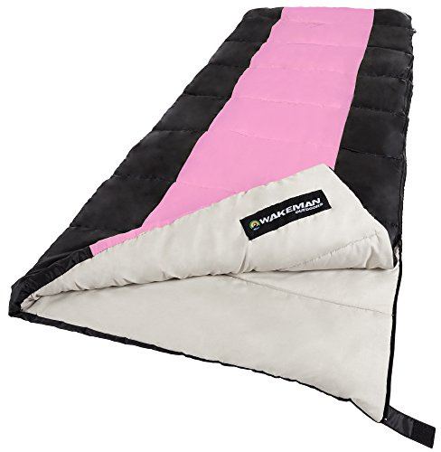 Sleeping Bag - 3 Season Warm and Cool Weather Sleeping Bags for Adults, Teens, and Kids - Lightweight Compact Spring Summer Fall Camping Essentials by Wakeman (Pink)
