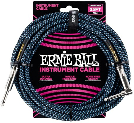 Ernie Ball Instrumentenkabel geflochten, gerade/gewinkelt, 7,62 m, Schwarz/Blau