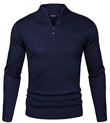 iClosam Hombre Jersey De Punto Cremallera Calentito Redondo SuéTer De Cuello Redondo Longsleeve Camisa SuéTer Sweater,A-Azul Oscuro XXL