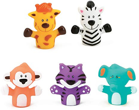 LUDI - 5 Marionnettes de Doigts, Animaux de la Savane - Plastique Souple, 5 x 5,5 x 2,5 cm - Développer l’Imagination, Le Vocabulaire et la Dextérité - À Partir de 10 Mois