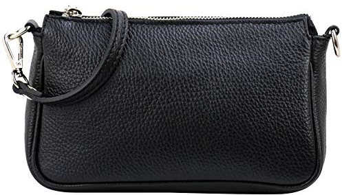 SH Leder Echtleder Schultertasche Umhängetasche Handtaschen Clutch kleine Tasche Abendtasche 23x13cm Jennie G323 (Schwarz)