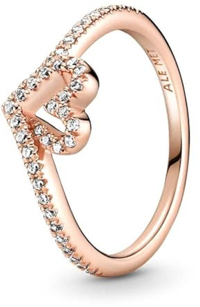 Pandora Sparkling Wishbone Heart 14k rose gold-plated ring with clear cubic zirconia, 60
