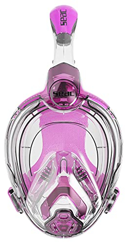 Seac Libera, Maschera Integrale da Snorkeling di Nuova Generazione, Silicone Ipoallergenico, Sgancio Rapido, 4 Taglie, trasparente/rosa, JUNIOR