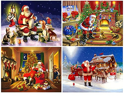 INSANYJ Diamond Painting Weihnachten Set, 4 Stück 5D Diamant Painting Bilder Erwachsene Kinder mit Diamond Painting Zubehör, Daiments Painting Bilder Groß für Geschenke und Hauswanddekorationen