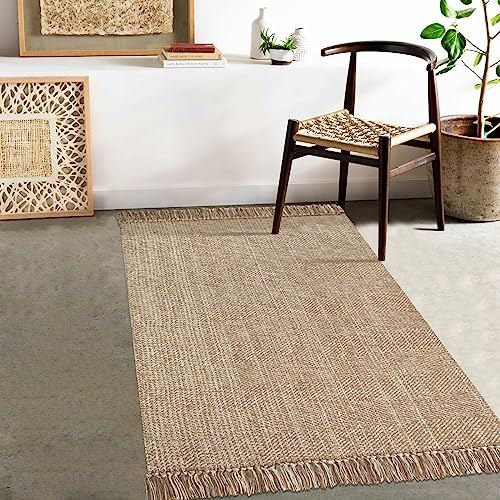 Collive Washable Area Rug 3' x 5', Modern Farmhouse Woven Kitchen Rugs, Tan/Cream Indoor Outddor Mat Braided Throw Carpet for Entryway Bedroom Nursery Laundry Living Room