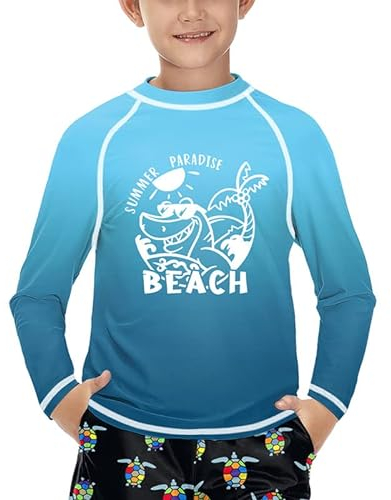 BesserBay Rashguard 110-160 - Maglietta UV a maniche lunghe, ad asciugatura rapida, per bambini, Blu spiaggia, 120 cm