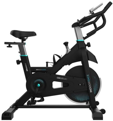 Cecotec Bicicleta Estática Indoor con Volante de Inercia de 20Kg DrumFit Indoor 20000 Race. Pulsómetro, Pantalla LCD, Soporte Dispositivos y Botella, Manillar Deportivo, Ruedas, Sillín Ajustable