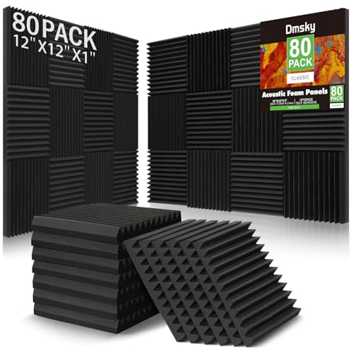 80 Pack Acoustic Foam Panels,1X 12 X 12Sound Proof Foam Panels,High Density Sound Absorbing Panels,Soundproof Wedges Panels for Studio Recording & Office & Home