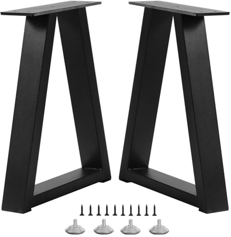 Rioychan 16 Inch Trapezoid Metal Table Legs for Bench, Coffee Table Legs, DIY Furniture Feets Set of 2, Including Screws and Adjustable Feet Pads, 16 Inch x 10.8 Inch