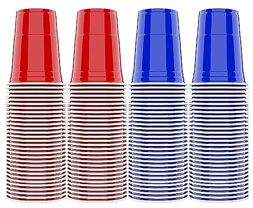 AOLUXLM Plastikbecher Set, Red Cups 473ml 16oz Becher, Mehrwegbecher, 50 Rote Becher + 50 Blaue Becher, Partybecher für Geburtstagsfeier, Hochzeit im Freien, Camping