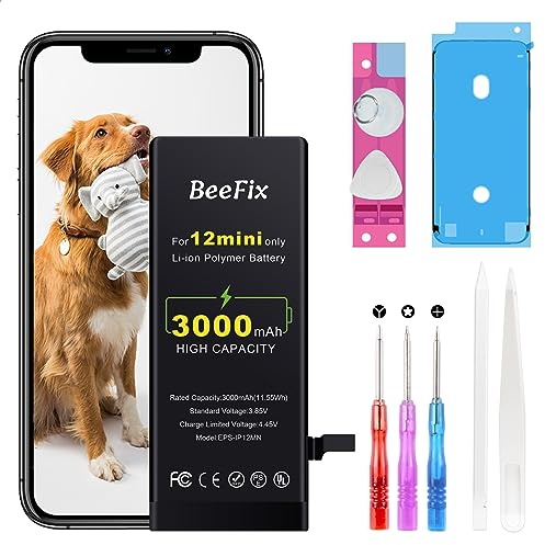 Beefix Batterie pour iPhone 12 Mini, 3000mAh Batterie de Remplacement Haute Capacité Batterie de Remplacement Compatible avec Les Outils de Réparation Professionnel