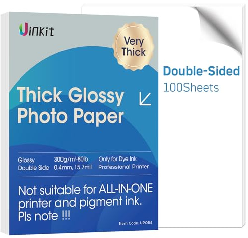 Uinkit Thick Photo Paper 8.5x11 inches 100sheets Double Sides Glossy Heavyweight Photo Paper 300gsm Only Suitable for Professional Inkjet Printer