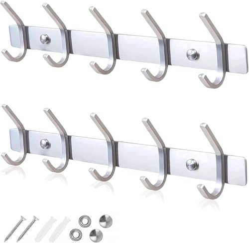 GlazieVault Coat Hooks for Wall - Stainless Steel Coat Racks (2 Pack) - Heavy Duty Coat Hook Wall Mounted - Premium Design Rust Free Coat Hanger for Clothes (Silver J)