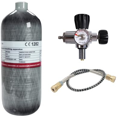 TUXING Cilindro compuesto de alta presión de 4500 psi, tanque de aire de fibra de carbono de 2 L con válvula reguladora de llenado Pcp para tanque de buceo de rifle de aire Pcp (botella vacía), M18 x