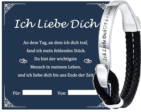TempBeau Hochzeitsgeschenk für Männer Armband : Herren Lederarmband Schwarz 21.5cm Ich Liebe Dich Geschenke Armbänder Vatertagsgeschenk für Papa Jahrestag Geschenk für ihn Sohn (Mann)