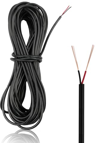 ZoZoMaiy 22 AWG Cable Electrique 10M 2 fil electrique souple 300V flexible PVC Cuivre de Câble Noir Diamètre 3,5 mm