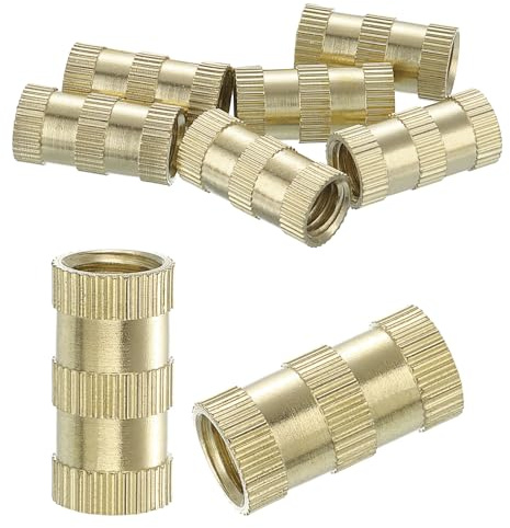 QUARKZMAN Spårinsatsmuttrar, 8 st M8 x 20 mm(L) x 10 mm (OD) hona gängade insatser mässingsmuttrar tryck gängmuttrar infoga termoset mässing