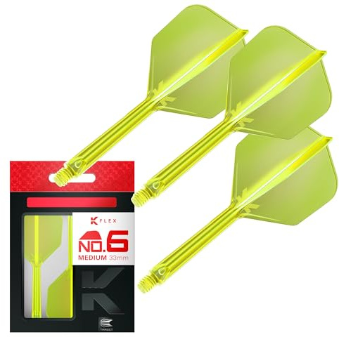 Target Darts K Flex Alette e Aste per Freccette Integrate, No.6 Giallo (Medio) | Confezione da 3 K-Flex - No.6, Kflex Aletta e Asta per Freccette Stampate in Un Unico Pezzo